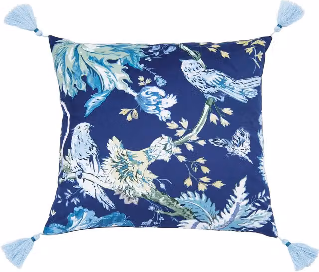 English Heritage Blue Floral Velvet Garden Cushion, W/D/H: 50 x 50 x 50 cm