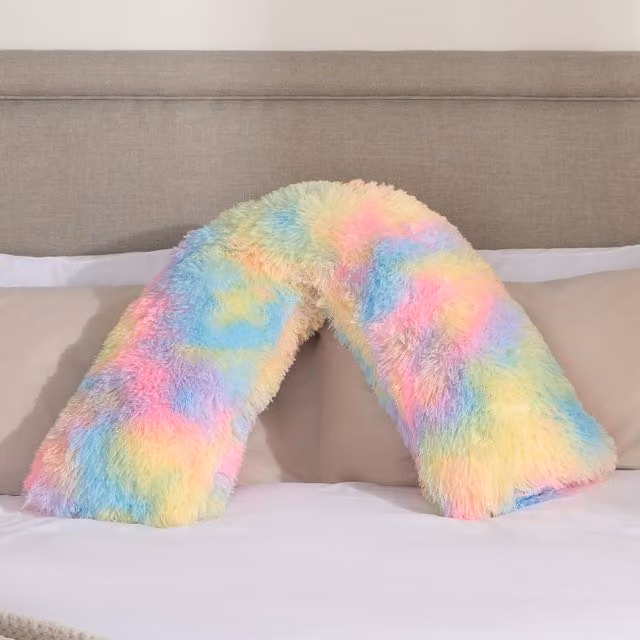 OHS Multi-colour Faux Fur V-Shaped Wedge Pillow for Neck and Shoulder Support