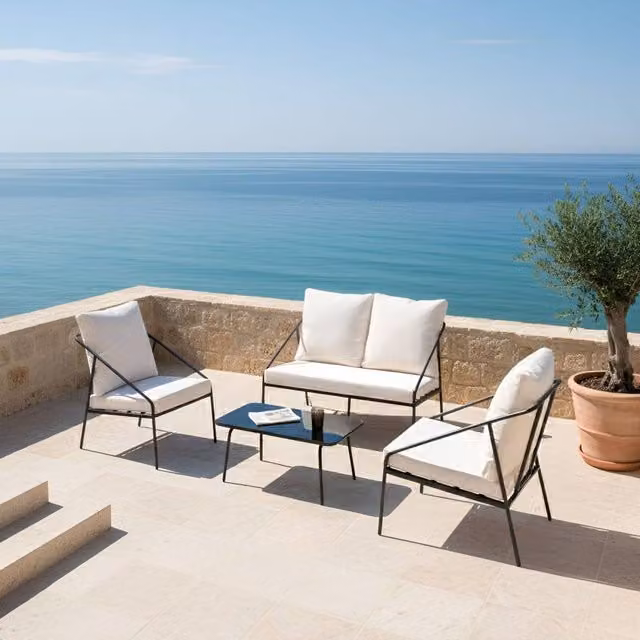 Wyld and Coco Black Metal Outdoor 4-Seater Set with Removable Covers