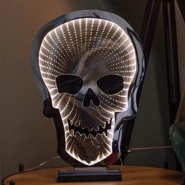 Samuel ALEXANDER White Light Up Halloween Skull Infinity Tabletop Decoration with Warm White LEDs, Height: 40 cm
