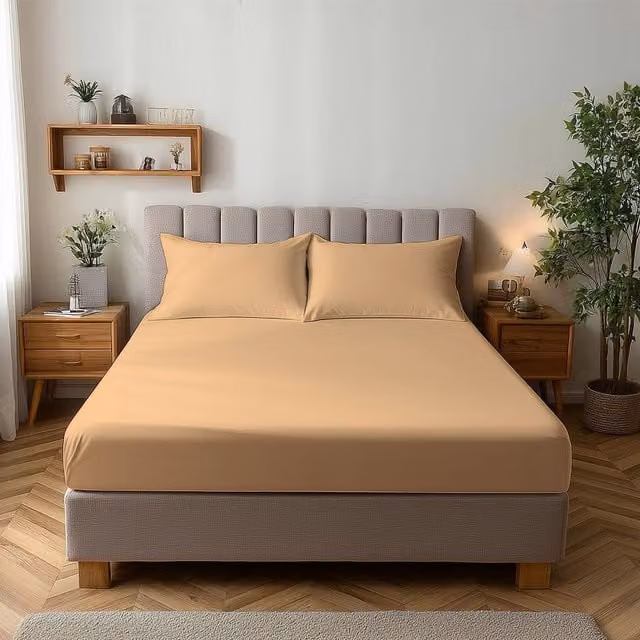 Snug City Double Microfibre Soft Touch Fitted Sheet in Beige, W/D/H: 140 x 200 x 25 cm – 1