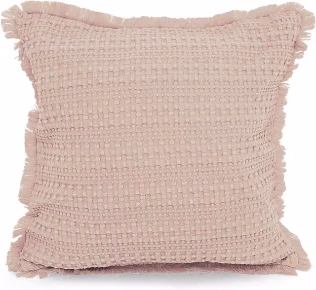Velosso Pink Waffle Square Boho Striped Cushion with Fringe Edge