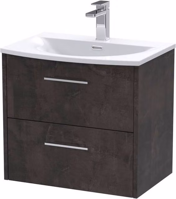 Balterley Winshill Contemporary 2 Drawer Wall Hung Vanity Basin Unit, Grey, Width: 60 cm – 1
