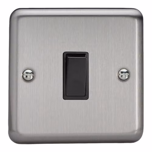 Varilight Single Rocker 2-Way Light Switch, Matt Chrome with Black Rocker, W/D/H: 8.6 x 8.6 x 2.5 cm – 1