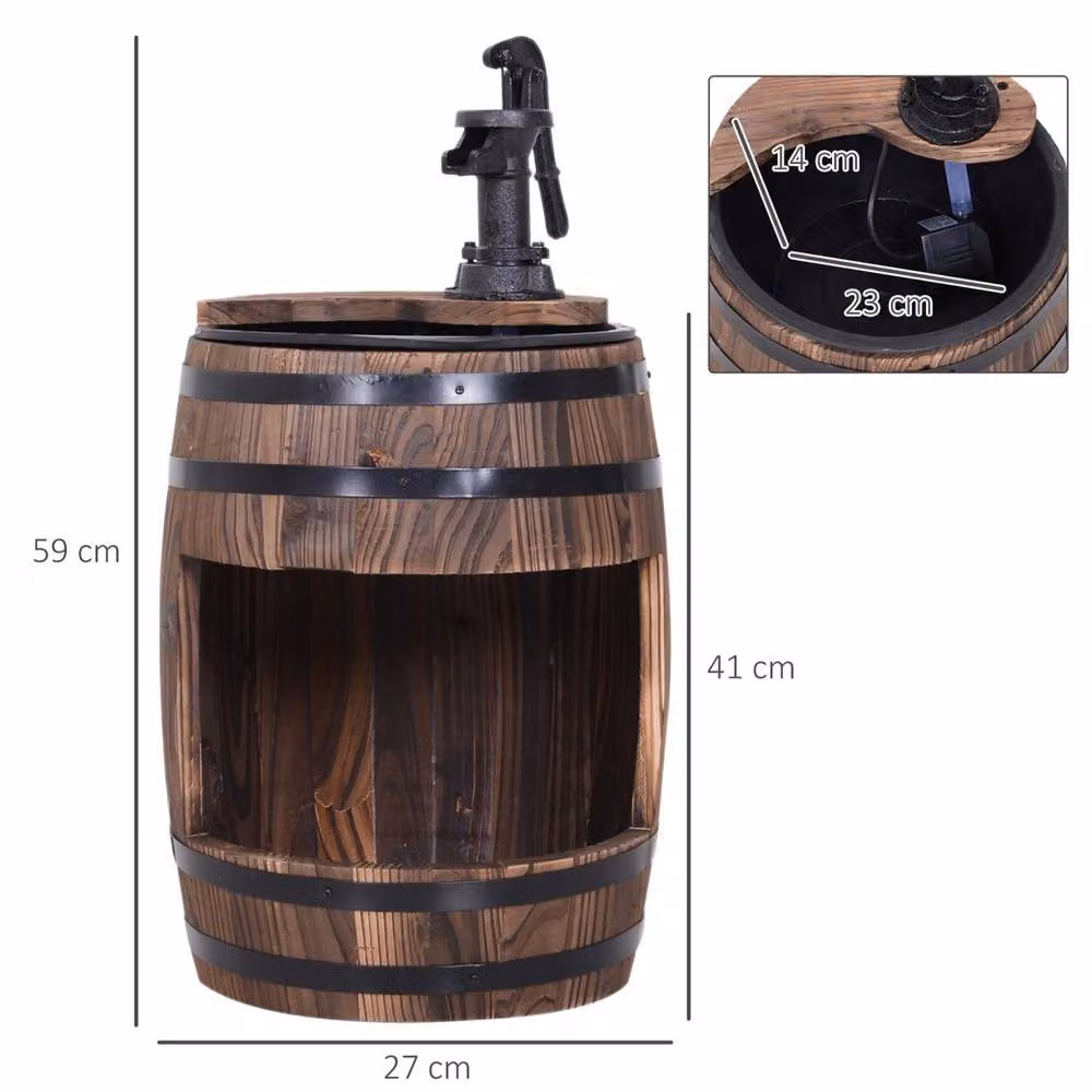 Kelvenix Barrel Pump Garden Fountain Water Feature and Flower Planter Stand in Brown, W/D/H: 59.0 x 27.0 x 23.0 cm – 2