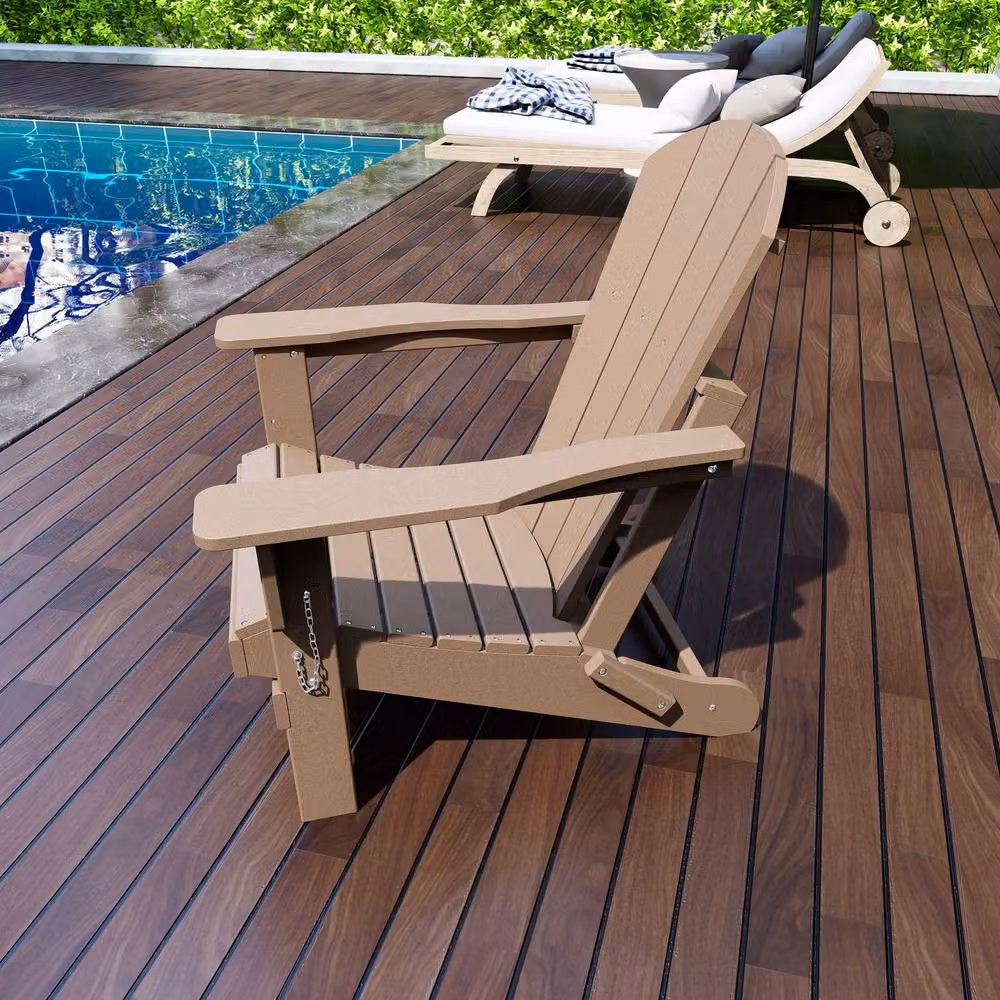 Mona Vale Furniture All-Weather Foldable Adirondack Outdoor Lounge Chair in Beige – 3