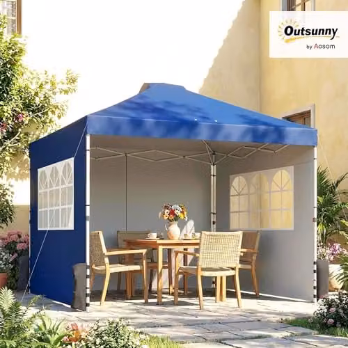 Outsunny Pop Up Gazebo with 3 Sidewalls and UPF 50+ Protection, Blue, W/D/H: 300 x 300 x 285 cm – 2