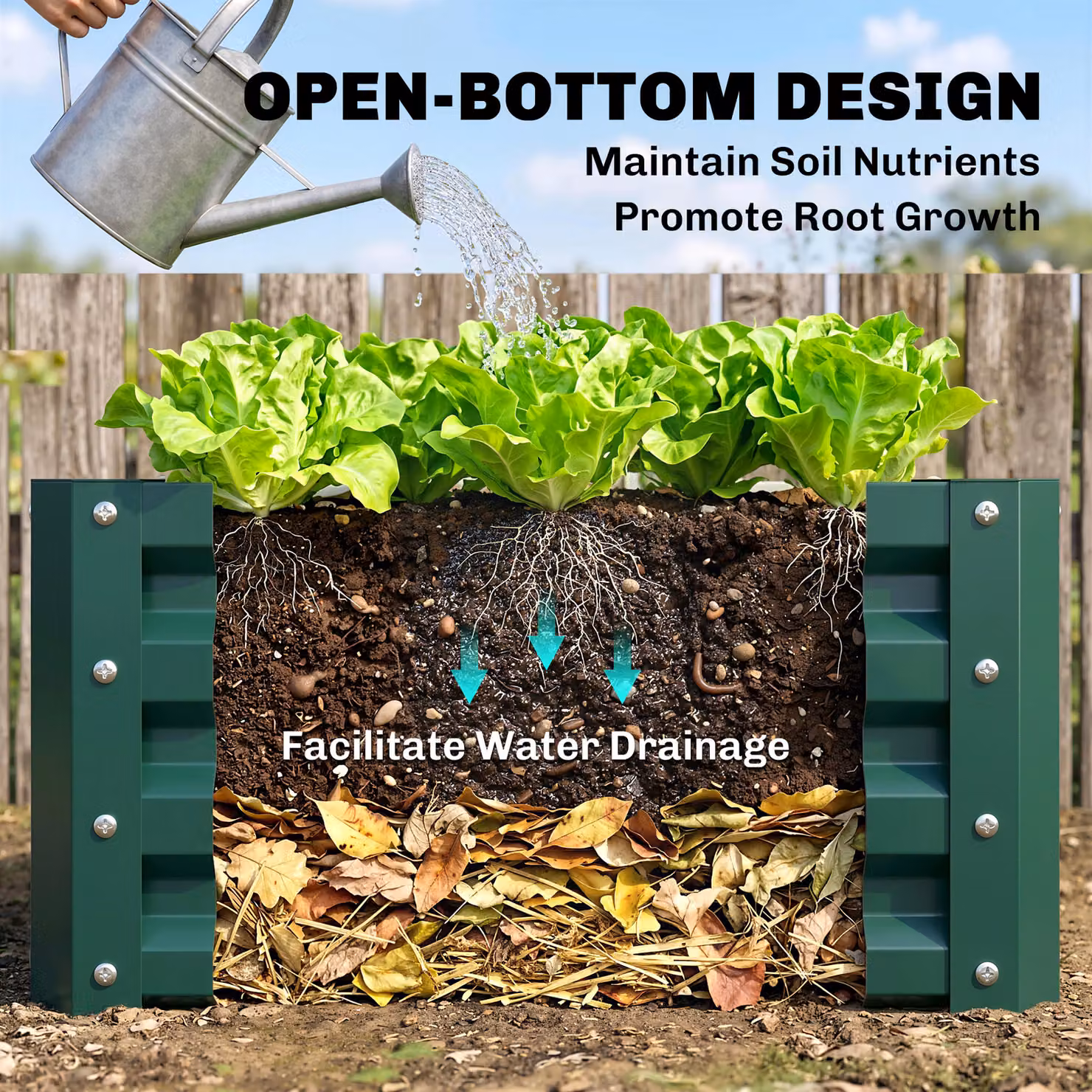 Outsunny Set of 2 Raised Galvanised Steel Garden Planter Boxes for Flowers and Herbs, Green, W/D/H: 60 x 60 x 30.5 cm – 4