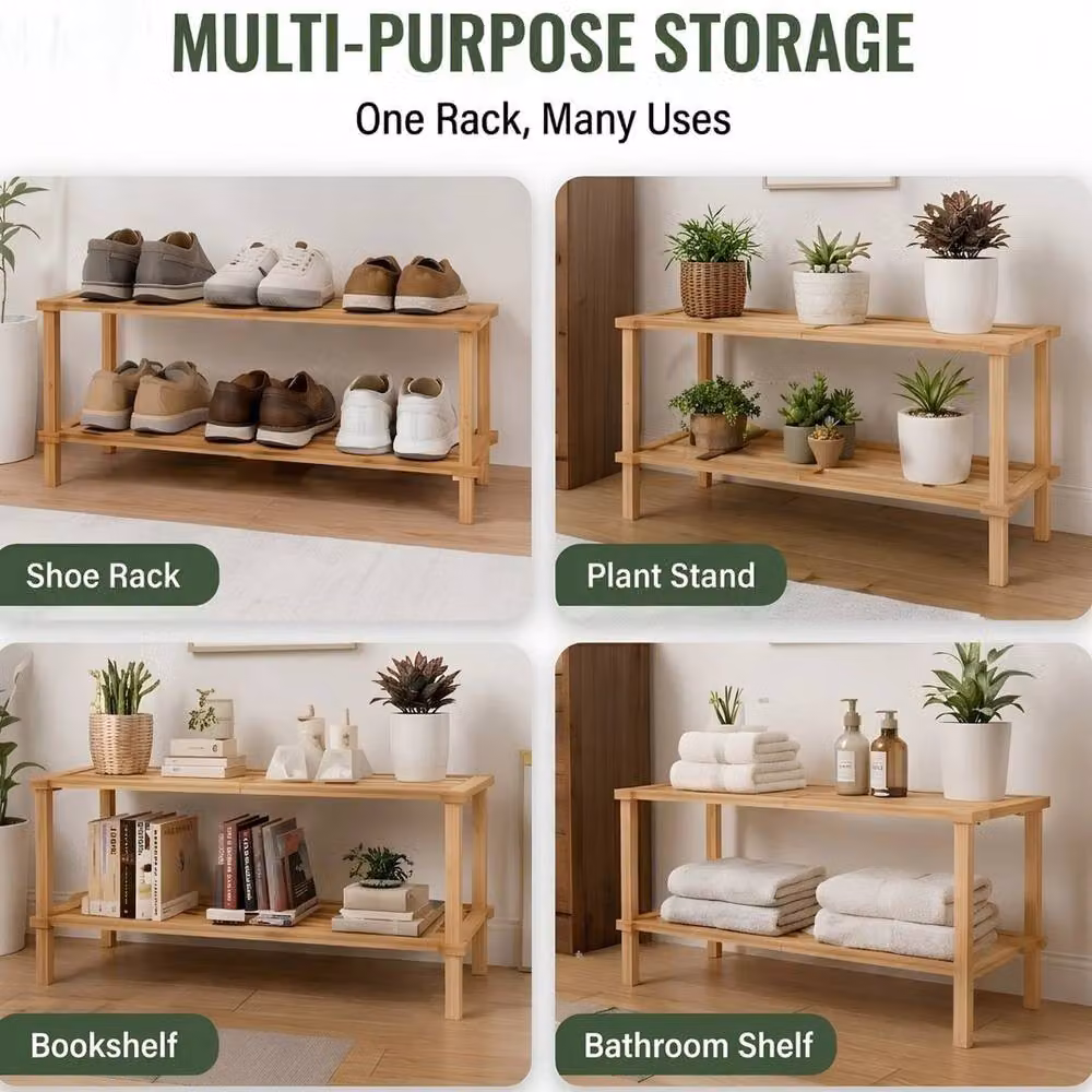 FORGEVIO 2 Tier Wooden Shoe Rack in Brown, Width: 50 cm – 2