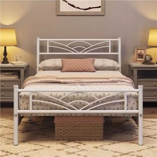 Kelvenix Modern Metal Single Bed Frame in White, W/D/H: 190 x 90 x 91.44 cm – 1