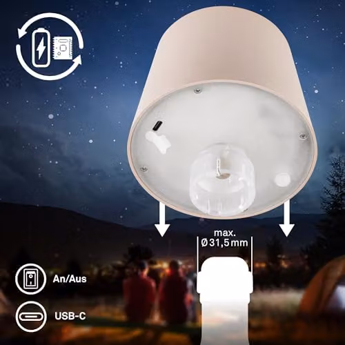 Briloner Beige Rechargeable LED Bottle Lamp with Touch Dimming, Warm White Light, W/D/H: 10.5 x 10.5 x 11.5 cm – 6
