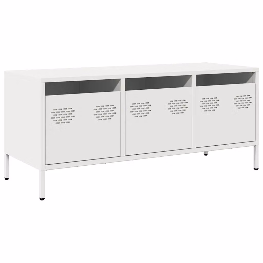 Berkfield Home White Industrial TV Cabinet in Matt Cold-rolled Steel W/D/H: 101.5 x 39 x 43.5 cm – 2