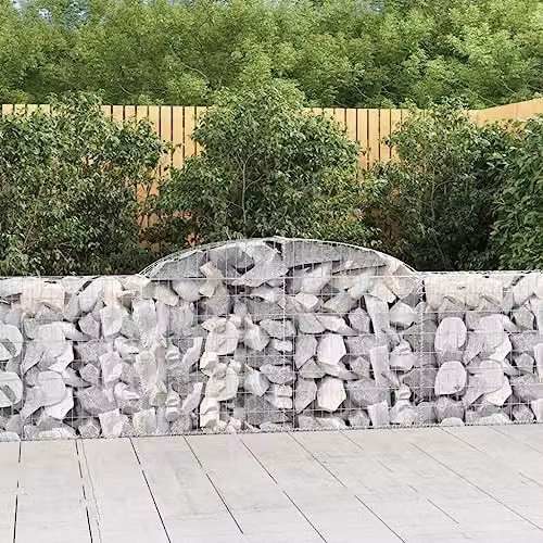 vidaXL Arched Gabion Baskets, 9 Piece Set, Silver Galvanised Steel, W: 300 cm, D: 30 cm, H: 80/100 cm – 2