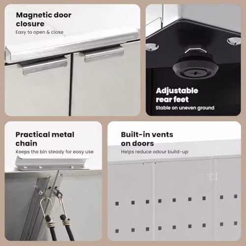 vidaXL Wheelie Bin Storage for 3 Bins, Silver, W: 204 cm, D: 77.5 cm, H: 115.5 cm – 2
