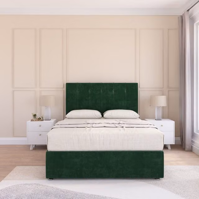 Sloomy Highbury Plush Velvet Memory Foam Hybrid Bed Set with Headboard in Green, Size: Single (90 x 190 cm)