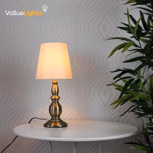 MiniSun Set of 2 Antique Brass Touch Table Lamps with Beige Fabric Shades, Dimmable – 3