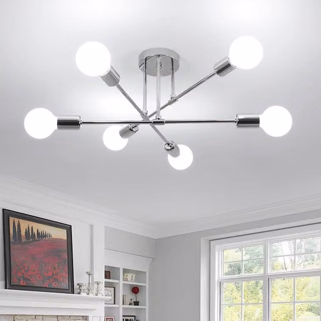 COMELY Modern 6 Head Sputnik Ceiling Light in Silver with Adjustable E27 Base