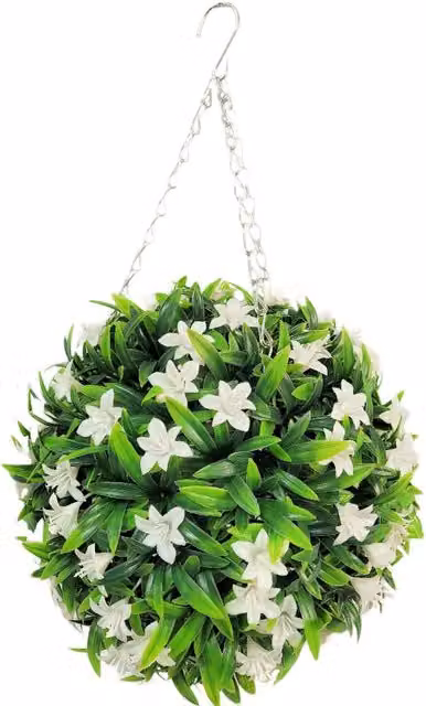 Best Artificial White Lily Hanging Basket Topiary Ball, Diameter: 28 cm