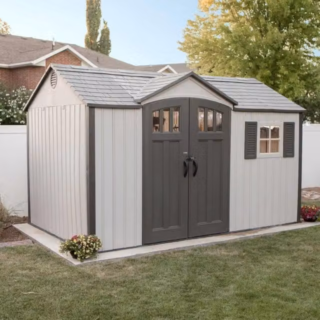 Lifetime Heavy Duty Plastic Garden Shed in Grey and Beige
