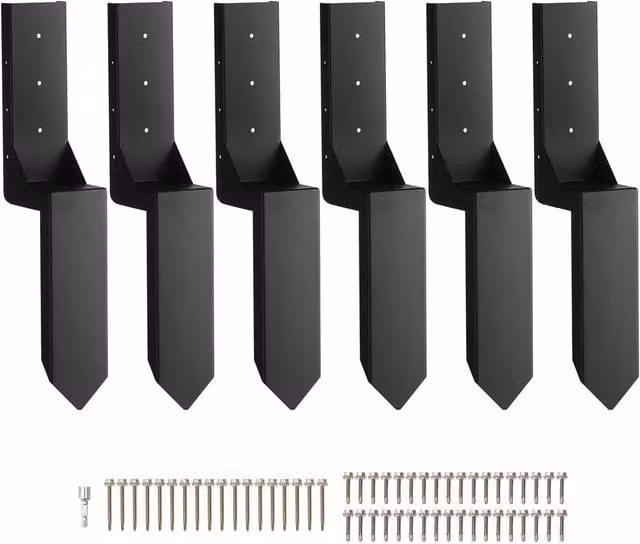 VEVOR Heavy Duty Steel Fence Post Anchor Kit, Black, 6 Pack