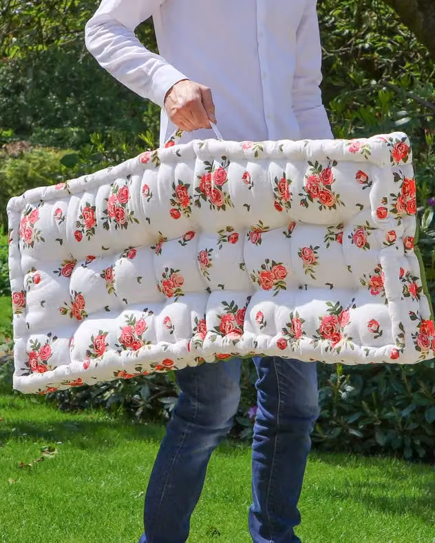 Dibor Vintage Style Pink Floral Reversible Outdoor Garden Bench Seat Pad, Red, W: 105 cm, D: 42 cm – 2