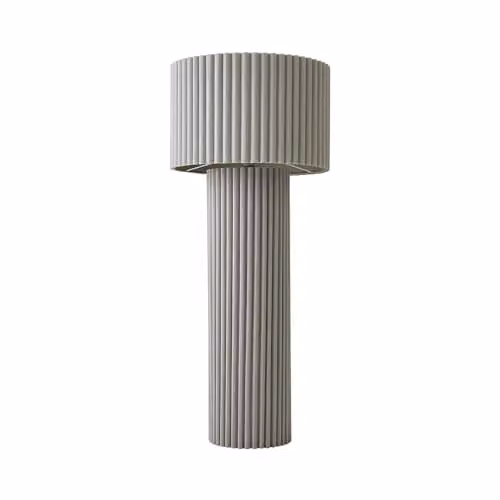 ValueLights Lenny Grey Ribbed Fabric Drum Midi Floor Lamp with LED Bulb, H 108 cm x W 46 cm x D 46 cm