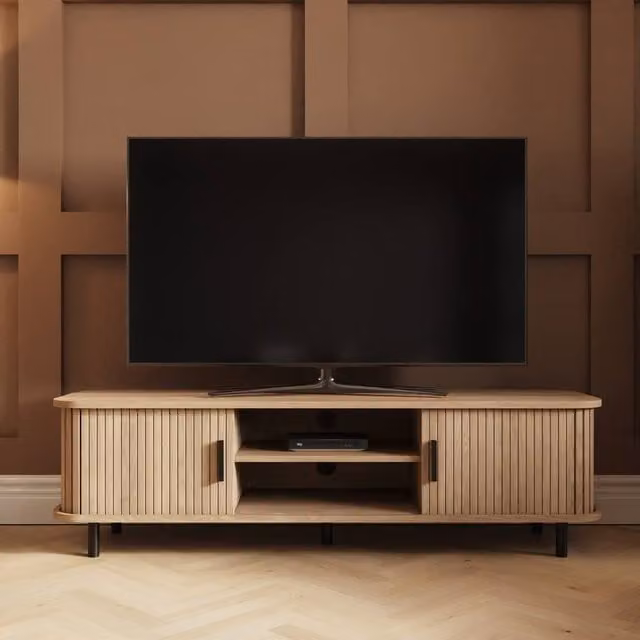 GFW Omari Scandinavian Style TV Unit in Light Oak with Wood and Metal Finish – 1