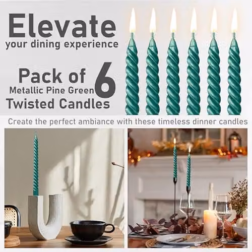 Deco Express Non-Scented Twisted Dinner Candles, Pack of 6, Green – 4
