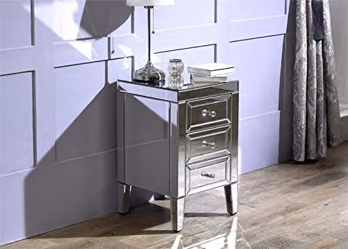 Birlea Valencia 3 Drawer Mirrored Bedside Table in Silver – 2