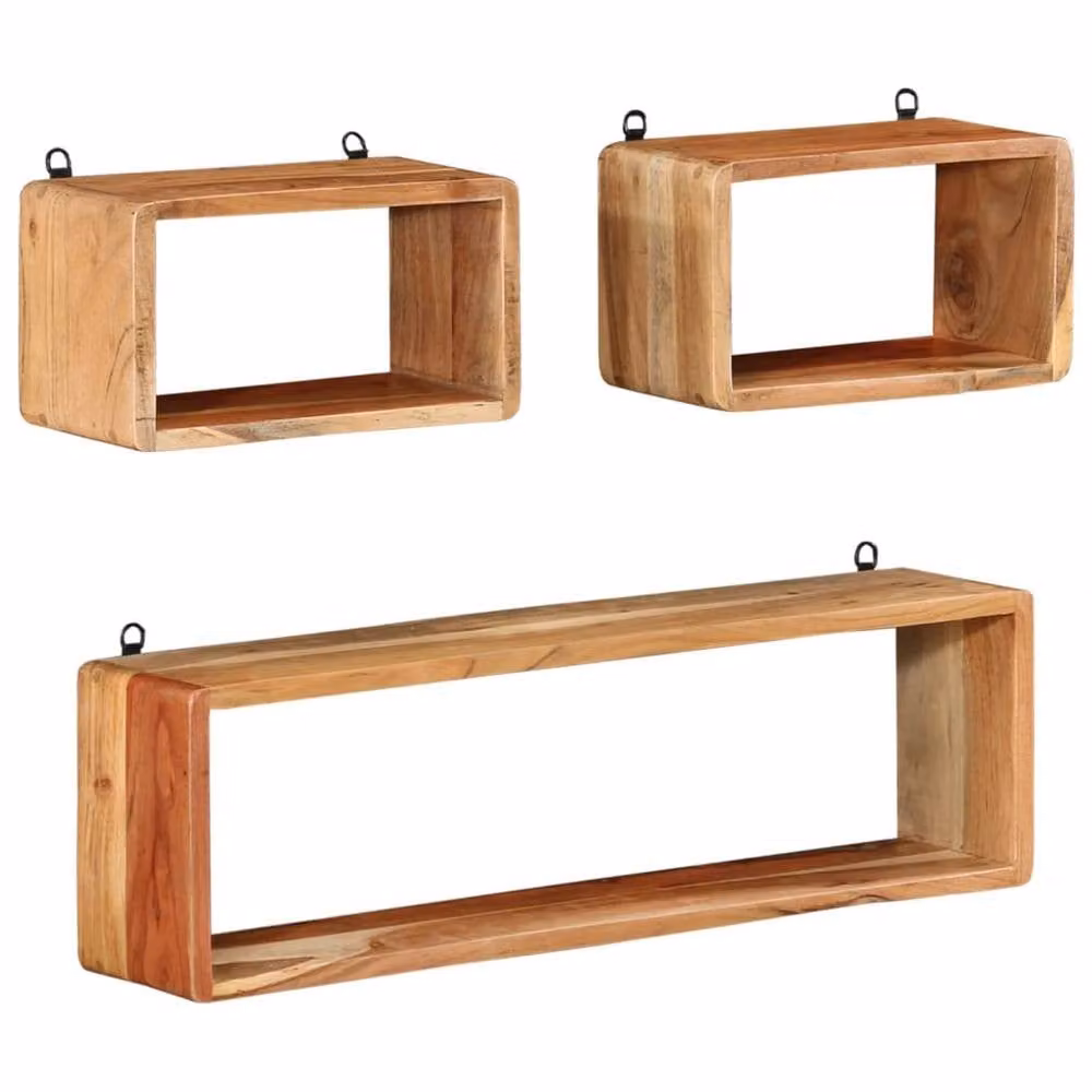 Berkfield Home Beautiful 3 Piece Wall Mounted Cube Shelf Set in Brown Solid Acacia Wood – 1