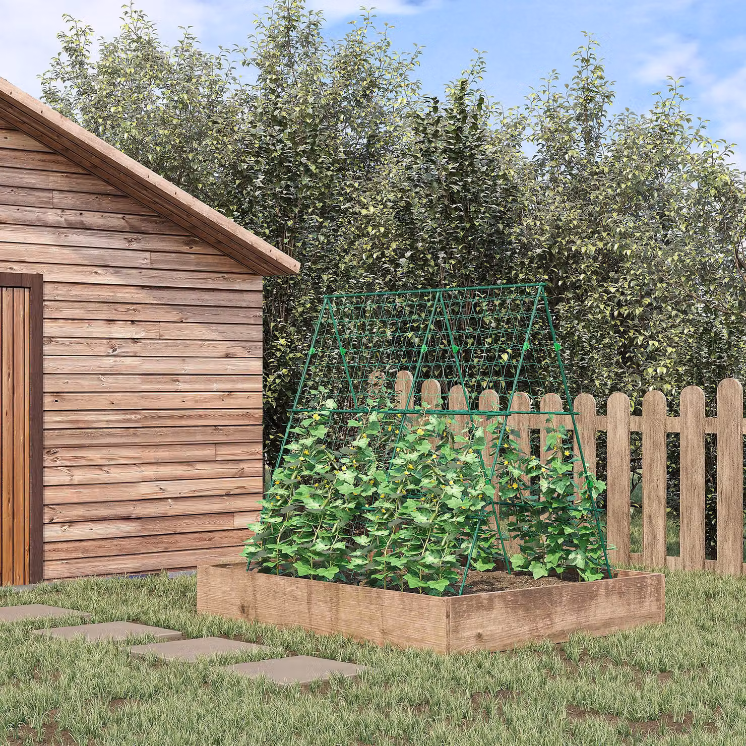 Outsunny A-Frame Garden Cucumber Trellis with Climbing Net and Steel Support Frame for Vegetables and Flowers – 2