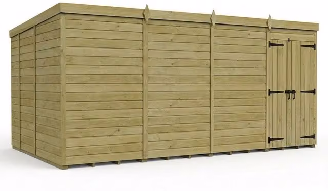Buttercup Farm Brown Timber Pent Garden Shed with Double Doors and No Windows W: 488 cm, D: 274 cm, H: 210 cm – 1