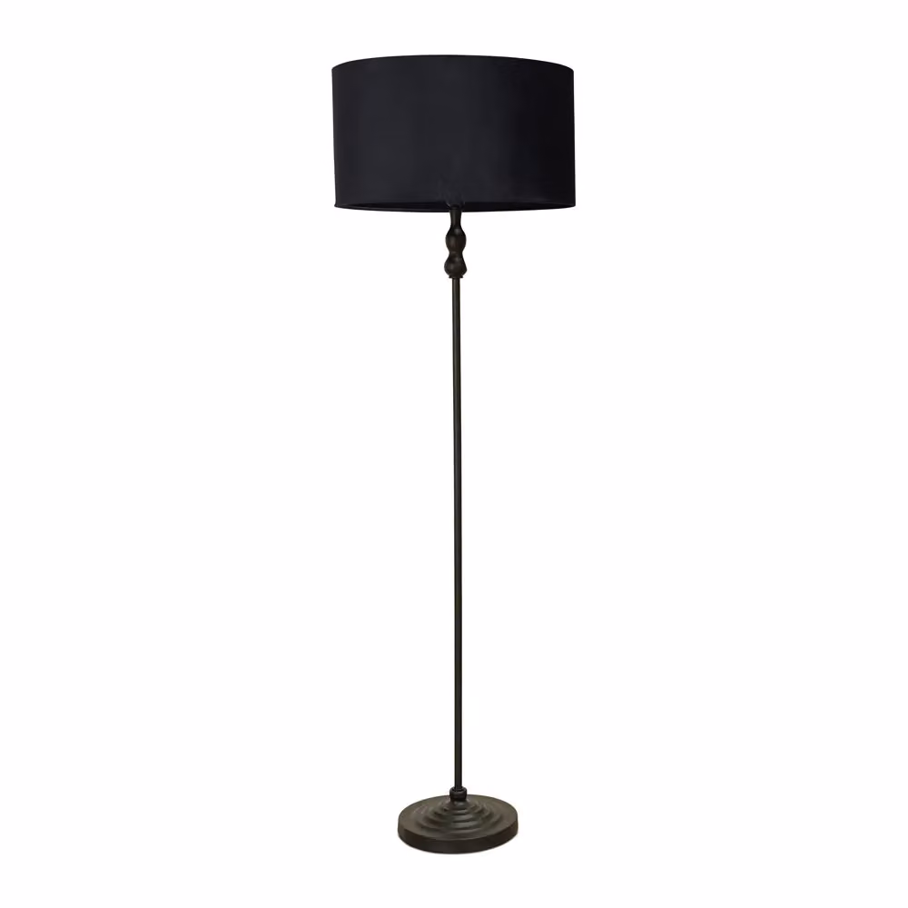 ValueLights Maggie Black Metal Candlestick Floor Lamp with Black Fabric Cylinder Shade – 2