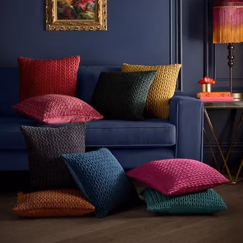 House of Laurence Llewelyn-Bowen Amory Velvet Filled Square Cushion in Petrol Blue, W/D/H: 43 x 43 x 43 cm – 3