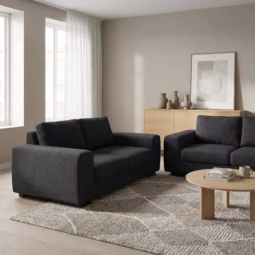 Abakus Direct Boston 2 Seater Fabric Sofa in Black with Solid Wood Frame and Scatter Cushions – 5