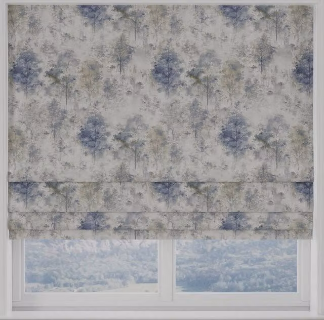 Terrys Made to Measure Blackout Roman Blind in Blue Floral Nature Design
