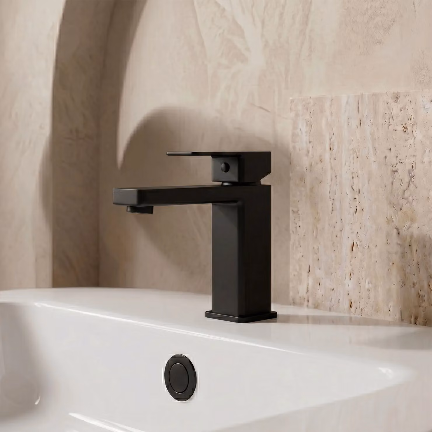 Balterley Square Mono Basin Mixer Tap with Pop Up Waste, Matt Black – 3