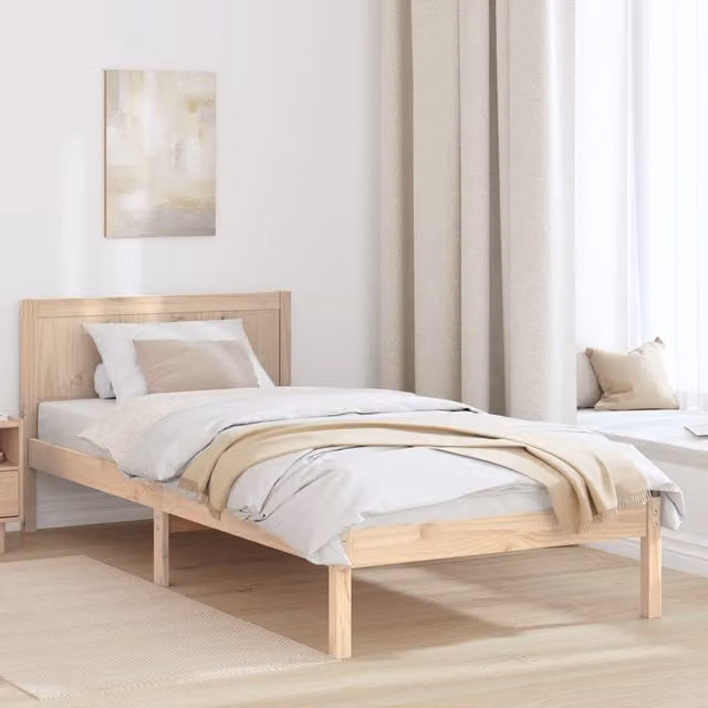 Berkfield Home Solid Pine Wood Bed Frame, Brown, W/D/H: 100 x 200 x 74 cm