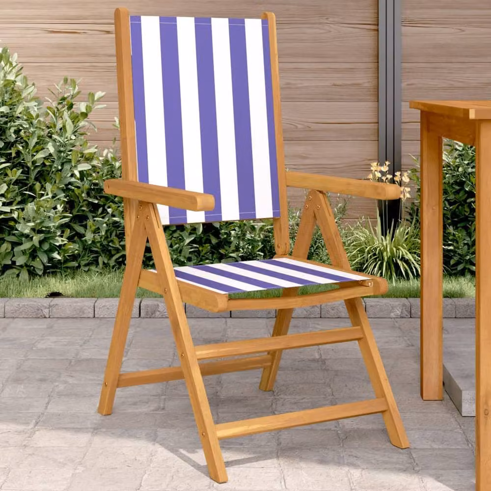 Berkfield Home Set of 2 Maritime Garden Chairs in Blue and White Acacia Wood with Fabric Cushions – 2