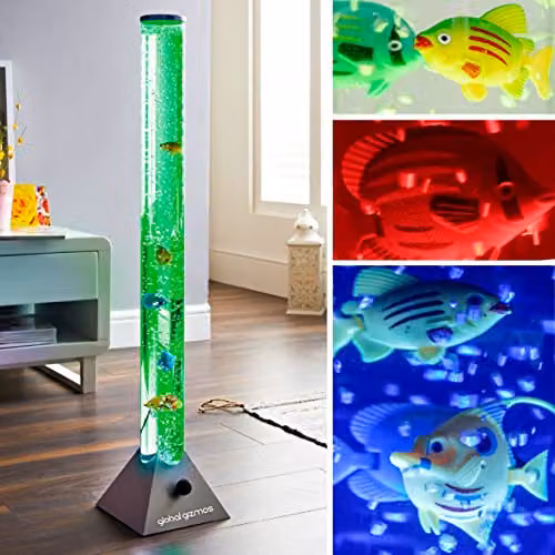 Global Gizmos 45500 Fish Bubble Lamp with Tropical Fish Design, 90 cm Height, 7 Changing RGB Colours, Black – 4