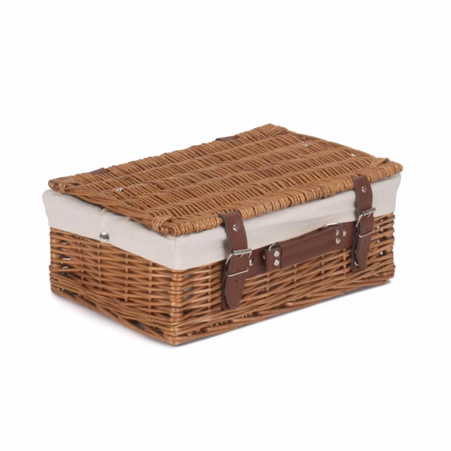 Red Hamper Double Steamed Wicker Picnic Basket with Brown Cotton Lining, Diameter: 36 cm – 2