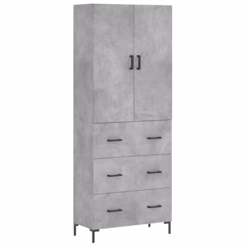 vidaXL Modern Highboard in Concrete Grey with Internal Shelves and Drawers, W/D/H: 69.5 x 34 x 180 cm