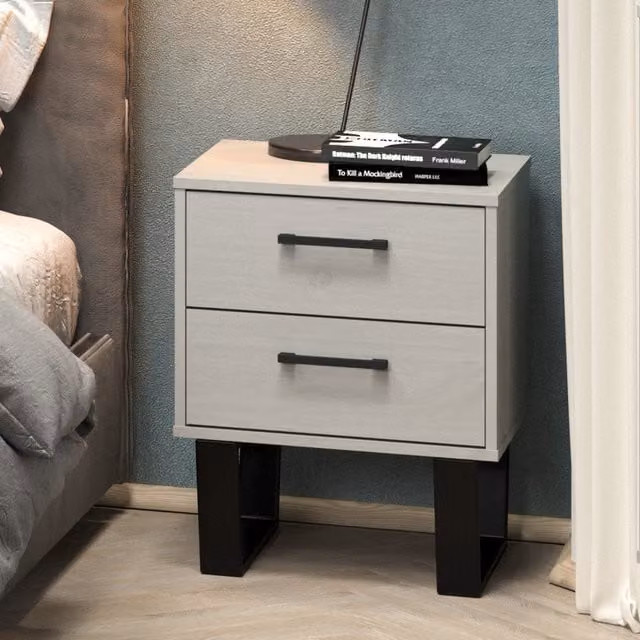 Core Products Texas 2 Drawer Bedside Cabinet in Grey Waxed Pine with Metal Legs – 1