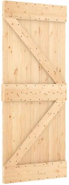 Berkfield Home Rustic Solid Wood Pine Sliding Door with Hardware Set in Natural, W: 85 cm, H: 210 cm