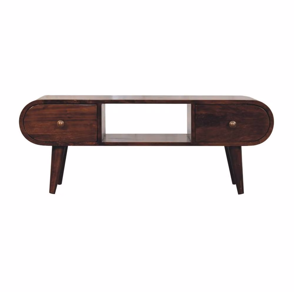 STILVORA Scandinavian Wood TV Unit in Brown with 2 Drawers and Open Slot – 2