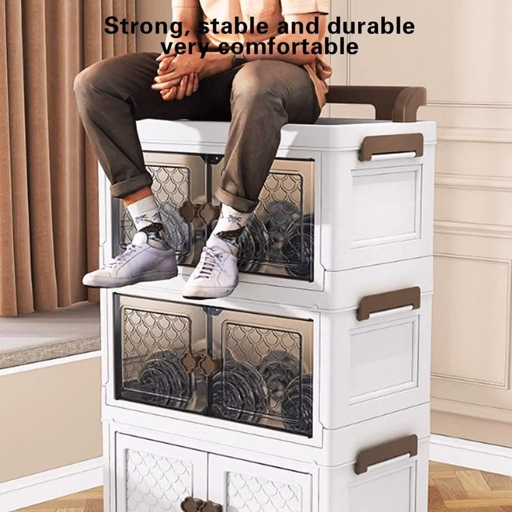 KORVIXA 4-Tier Large Folding Storage Box in White, W: 87 cm, D: 45 cm, H: 23 cm – 3