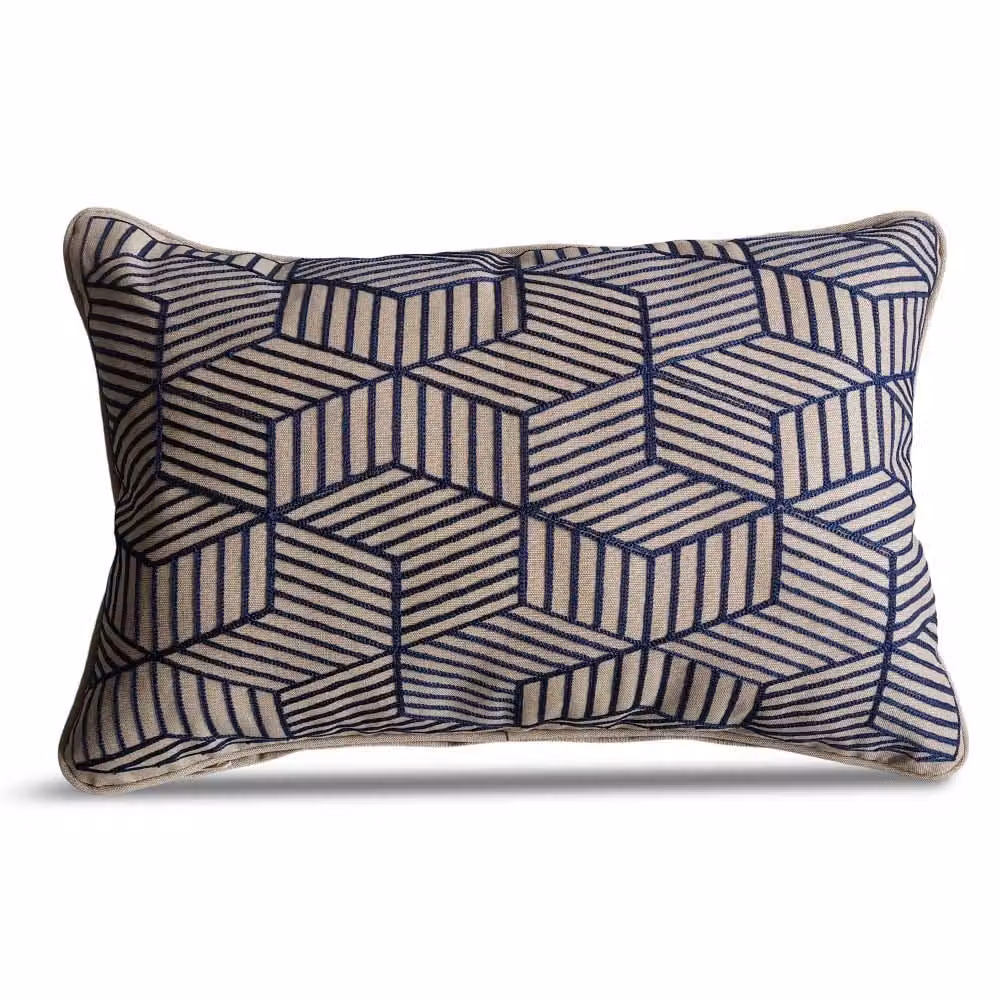 Leisure Grow Blue Striped Embroidered Rectangular Scatter Cushion W: 60 cm, H: 40 cm