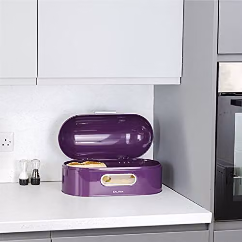Calitek Retro Bread Bin Storage Box in Purple, Ventilated Metal Construction, W/D/H: 43.5 x 21.0 x 18.75 cm – 4