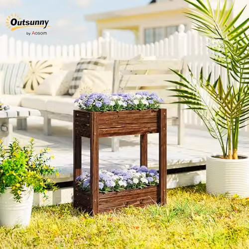 Outsunny 2-Tier Brown Wooden Raised Planter Garden Bed W/D/H: 60 x 25 x 70 cm – 2