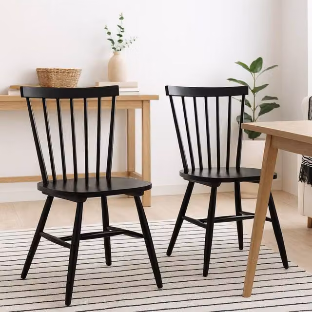 Wyld Haus Freya Set of 2 Black Lacquered Birch Dining Chairs with Slatted High Curved Back – 1